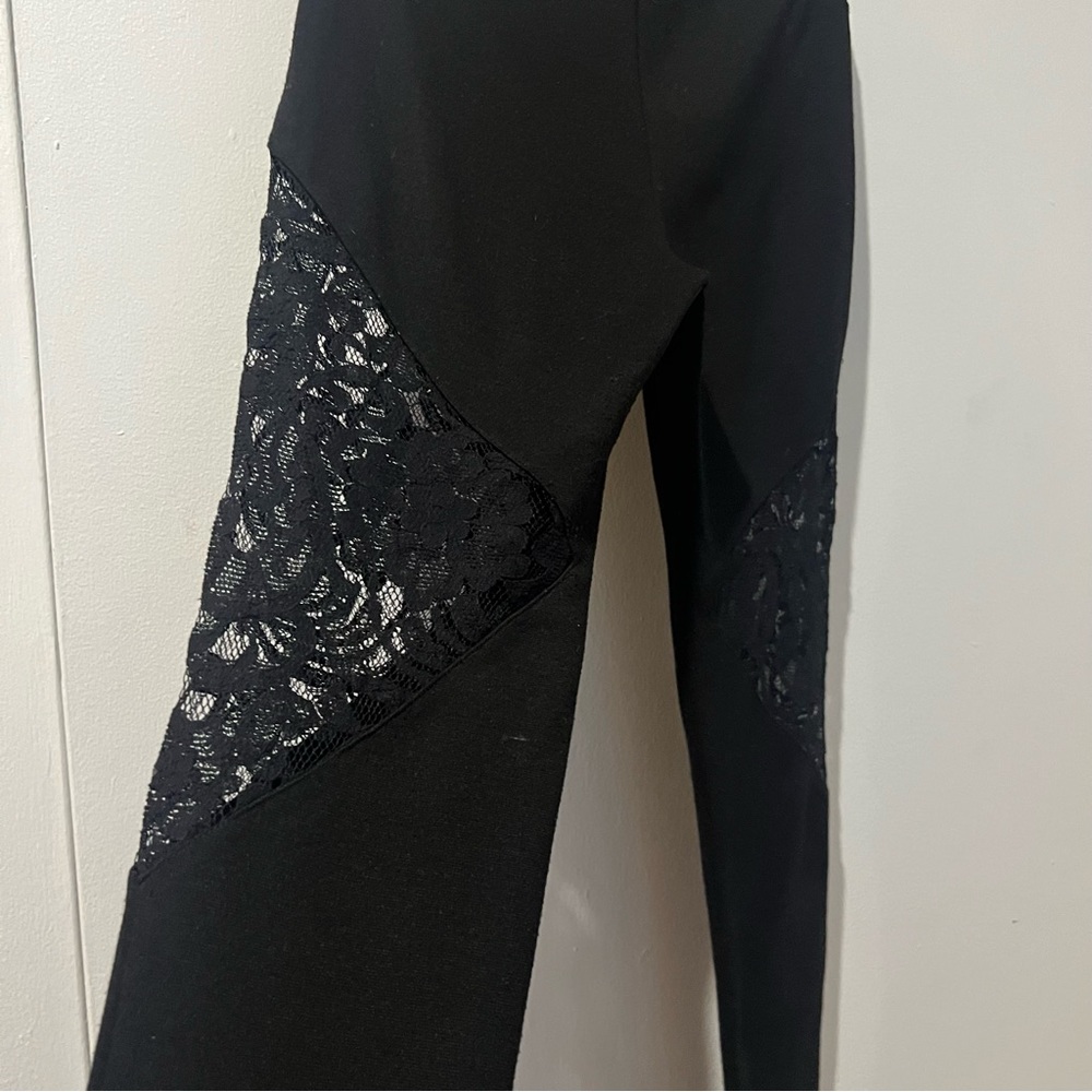 Forever 21 XXI Side Crochet Black Leggings M Medium Lace Ponte Knit Skinny